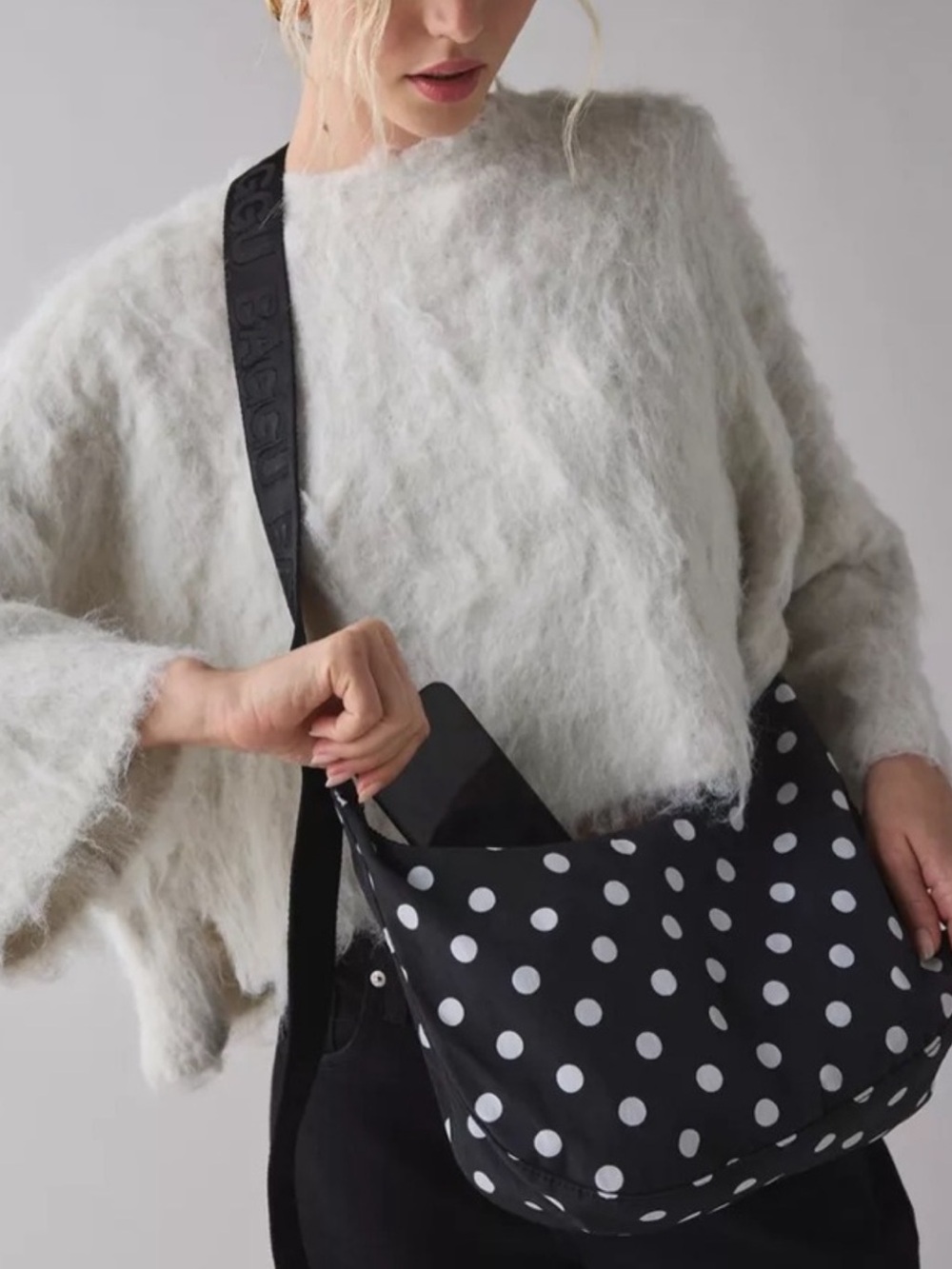 Baggu Medium Crescent Bag Black & White Polka Dot